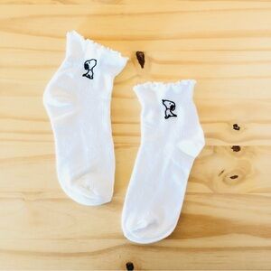 LAST ONE Snoopy Ankle Socks Ruffled Socks Hand Embroidered Socks Snoopy Peanuts